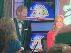 Jesse Tyler Ferguson and Eric Stonestreet on the Social Media set of the Good Morning America show - Celebrity Sightings in New York Stock Footage