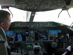 Willie Walsh, IAG chief, on flight deck of 'Dreamliner' Stock Footage