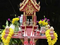 MS Shot of Spirit house near Mae Nam Beach / Mae Nam, Ko Samui, Thailand  Stock Footage