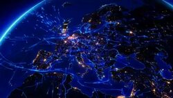 Earth connections. Europe. Aerial, maritime, terrestrial routes and country borders. Stock Footage