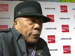 INTERVIEW - Quincy Jones on Coca-Cola at the Assouline and Memoire Set: Coca-Cola, Music & Sports launch event in Los Angeles, California on 12/05/13 Stock Footage