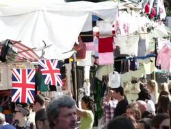 Portobello Market Vendors Booths  Shoppers Stock Footage