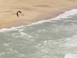 WS AERIAL TS View of Coast and surf kites / Aquitaine, France Stock Footage