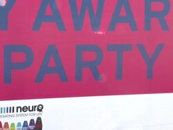 ATMOSPHERE: Signage at Elton John Aids Foundation Celebrates 20th Annual Academy Awards Viewing Party on 2/26/12 in Hollywood, CA. (Footage by WireImage Video/Getty Images Entertainment Video) Stock Footage