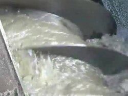 CU Impure water clarify in clarifying basin at purification plant / Konz, Rhineland-Palatinate, Germany Stock Footage