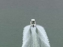 MS AERIAL ZO TD Shot of speed boat moving on river / South Carolina, United States Stock Footage