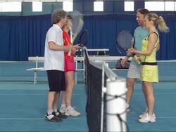 DS LS Tennis Friends Having Fun Talking Stock Footage