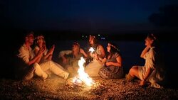 Our favorite song by the fire. Stock Footage