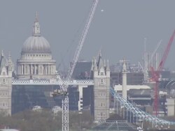 WS View of Tower Bridge and St Pauls Cathedral / London, United Kingdom  Stock Footage