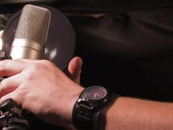 Singer adjusting microphone Stock Footage