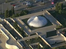 Aerial Shrine of the Book in the new city of Jerusalem, Israel Stock Footage