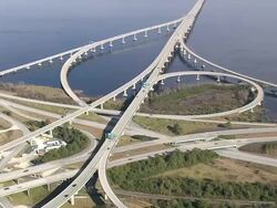 WS AERIAL View of Neuse River Bridge / North Carolina, United States Stock Footage