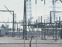 MS PAN Shot of power station with electrical grid, transformers and more / Beaverton, Oregon, United States  Stock Footage