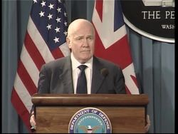 Joint presser with Rumsfeld and British Defence Secy John Reid News Clip