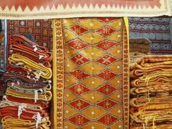 MS TD Shot of showing handmade rug / marrakech, tensift, morocco Stock Footage