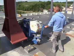 MS Shot of workermen working on bridge with machine at bridge construction / Wellen, river Moselle, Germany Stock Footage