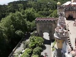Sintra, Pena National Palace, view of the outer walls Stock Footage