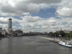 WS T/L View of Passenger ferry boat moving in river / Moscow, Russia Stock Footage
