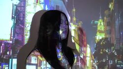 City projection on woman face Stock Footage