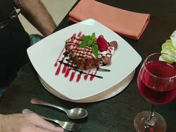 CU Man eating Carrot cake / Estepona, Malaga Stock Footage