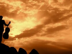 CRANE: Musician At Sunset Stock Footage