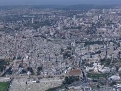 Aerial The Temple Mount in Jerusalem, Israel, Judea mountains Stock Footage