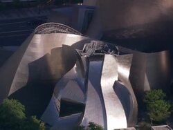 Aerial LA CU Disney Concert Hall, Downtown / Los Angeles, Caifornia, United States.   Stock Footage