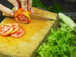 Chopping Tomato : HD Slow motion Stock Footage