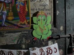 CU Posters of Ganesh and stickers with OM in Hindi / India Stock Footage