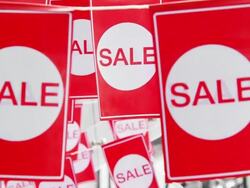 Red hanging sale labels Stock Footage