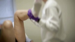 Patient Leg Pain diagnose at Clinic Health Center Stock Footage