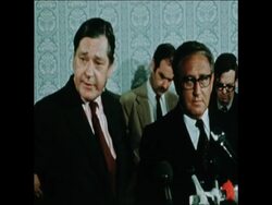 SYND 24 4 76 HENRY KISSINGER, ANTHONY CROSSLAND AND ANNE ARMSTRONG HOLD A PRESS CONFERENCE ON  RHODESIA News Clip