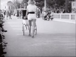 Juan-les-Pins 1952 - beach and glamorous people, babies children playing, synchronised waterskiing Stock Footage