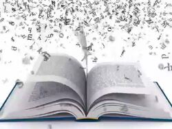 Open book with letters flying off. White version. Stock Footage