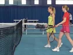 DS LS Winning A Doubles Match Stock Footage