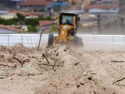 Bulldozing a construction site Stock Footage