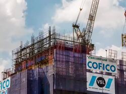 WS T/L Workers working on building construction site / Ho Chi Minh City, Southeastern, Vietnam Stock Footage