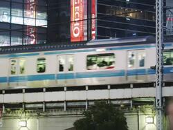 MS View of JR Keihin Tohoku Line at Shinbashi station / Tokyo, Tokyo-To, Japan Stock Footage