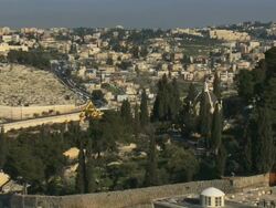 WS TD View of morning rises over Gethsemane Church / Jerusalem, Judea, Israel Stock Footage