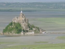 WS AERIAL View of Mont Saint Michel island / Lower Normandy, Channel Isles Stock Footage