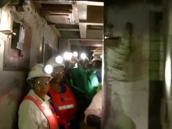 MS ZI Shot of Miners working underground / Johannesburg, Gauteng, South Africa Stock Footage