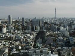 WS View of Asakusa with Tokyo sky tree / Tokyo, Tokyo-To, Japan Stock Footage