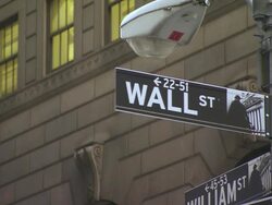 CU Signpost for Wall St. and Williams St. in NYC's financial district / New York City, New York, USA Stock Footage