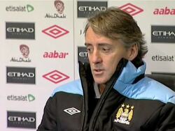 Man City manager Roberto Mancini previews Chelsea Stock Footage