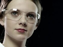 Woman scientist with a futuristic computer panel Stock Footage