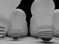 CGI travelling in multiple directions through forest of infinite new bulbs / One bulbs rising and glowing Stock Footage