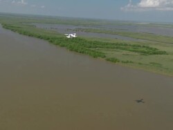 AERIAL WS Seaplane flying over delta gulf / New Orleans, Louisiana, United States Stock Footage