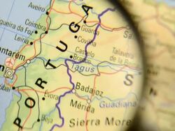 Magnifying glass over Portugal map Stock Footage