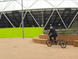 Boris Johnson on tandem bike at Olympic Park News Clip