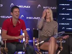 INTERVIEW: Novak Djokovic and Maria Sharapova banter before Sharapova says it's flattering to be impersonated by him Stock Footage